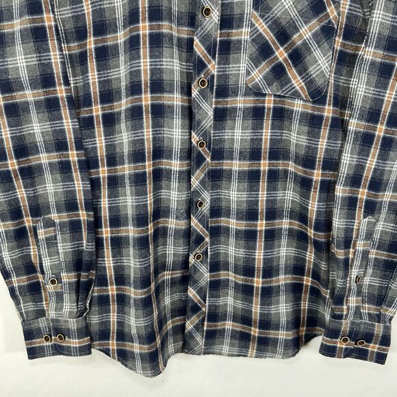 Rue Saint-Patrick Montreal Button Up Flannel Shirt Mens Medium Blue Orange Plaid - Picture 3 of 14